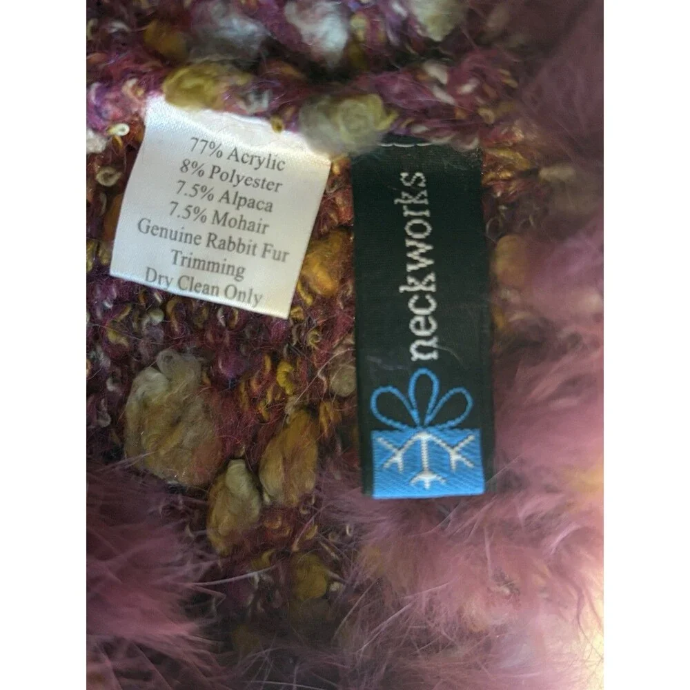 Neckworks Women's Knit Beanie Hat w/ Rabbit Fur Trim Multicolor Purple OS